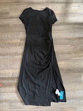 Cupshe Black Short-Sleeve Ruched Side Maxi Dress